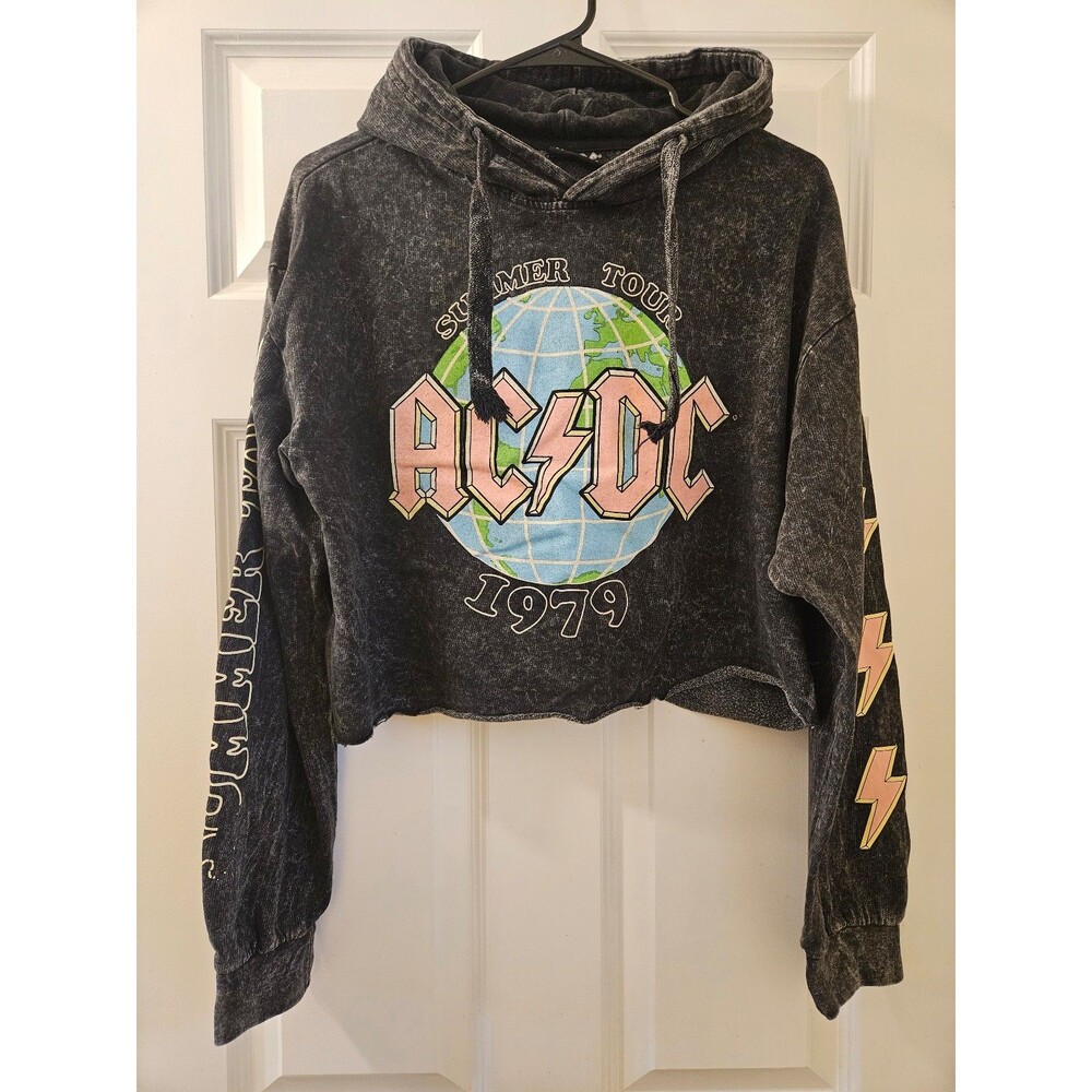 AC/DC Band Tee Crop Pullover Hoodie Size Medium Womens Juniors